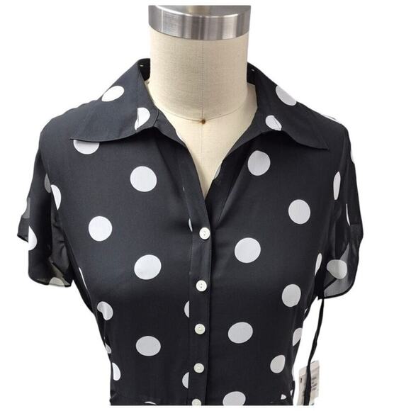 NWT Evan-Picone 100% Polyester Easy Does It Black/Ivory Polka Dot Dress Sz 16 - Picture 3 of 6
